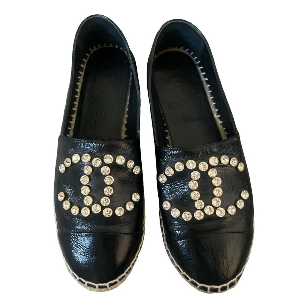 CHANEL Black Espadrilles with Crystal CC Embellishments